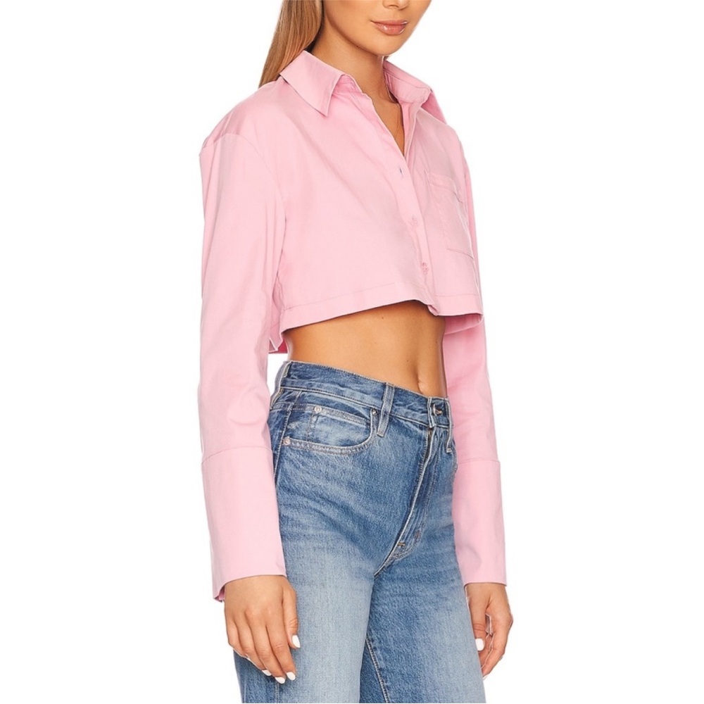 Camila Coelho Light Pink Cropped Button-Down Shirt